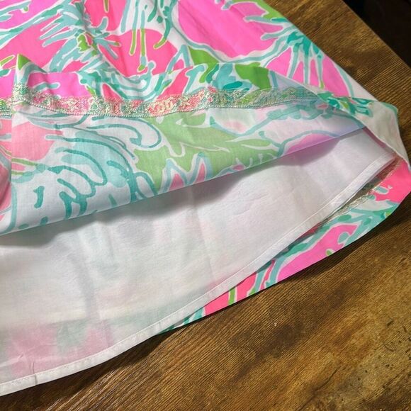 Lilly Pulitzer Dress 2 Rosemarie Flamingo Pink Lace Waistband Flare Skirt - Picture 6 of 10